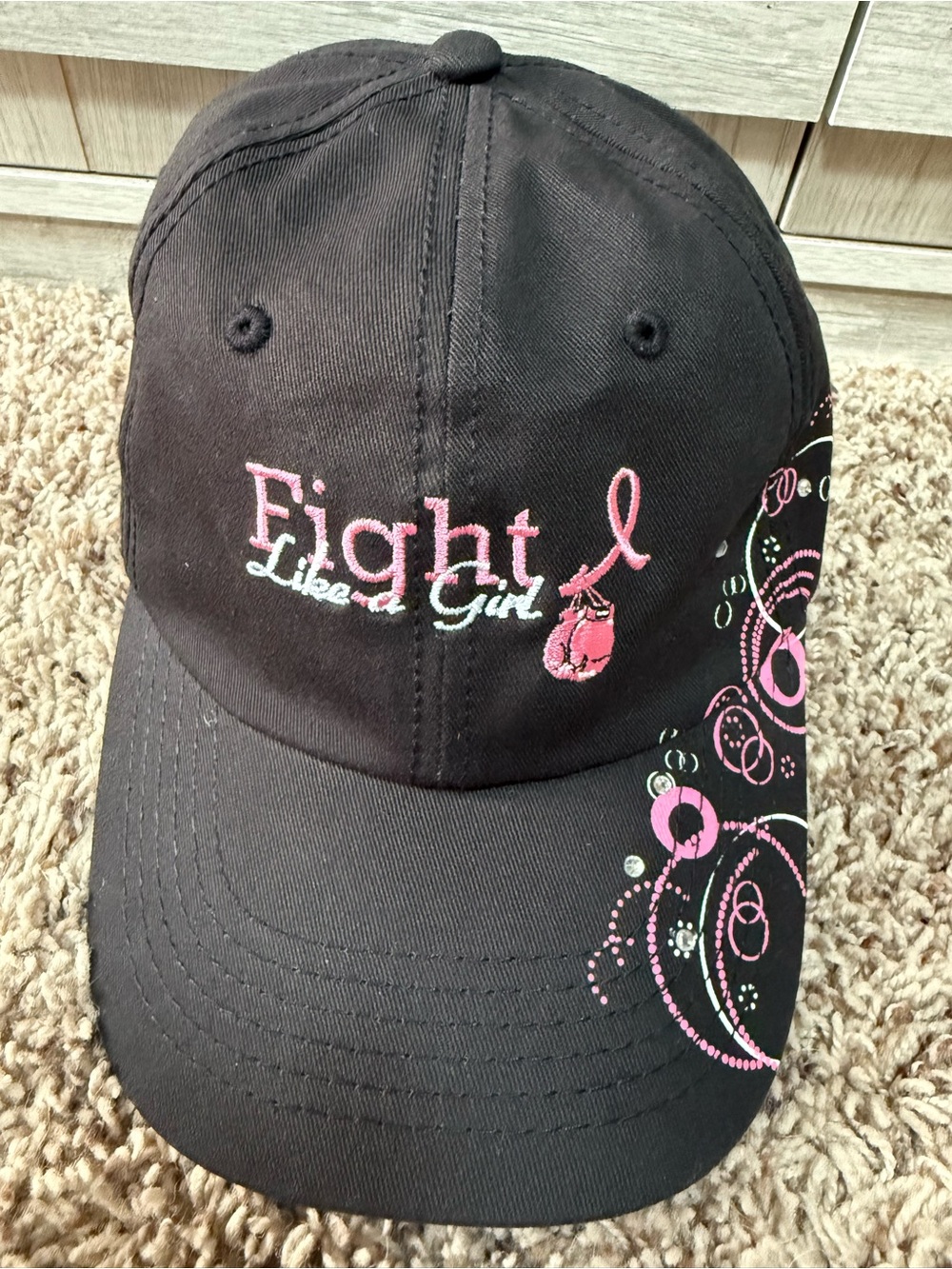 Fight Like a Girl - Black Baseball Cap with Pink Breast cancer Ribbon
